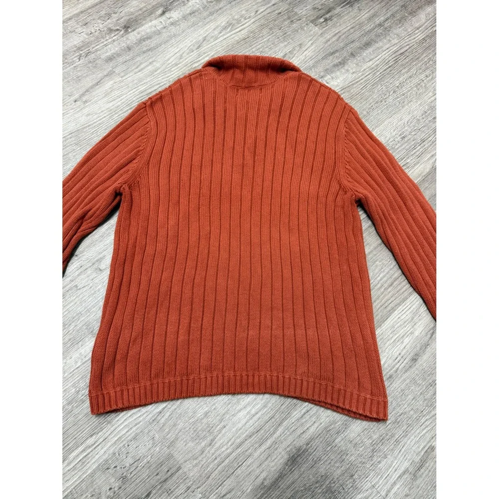 Eddie Bauer Mens Large Burnt Orange Ribbed 100% Cotton Quarter Zip Sweater Japan